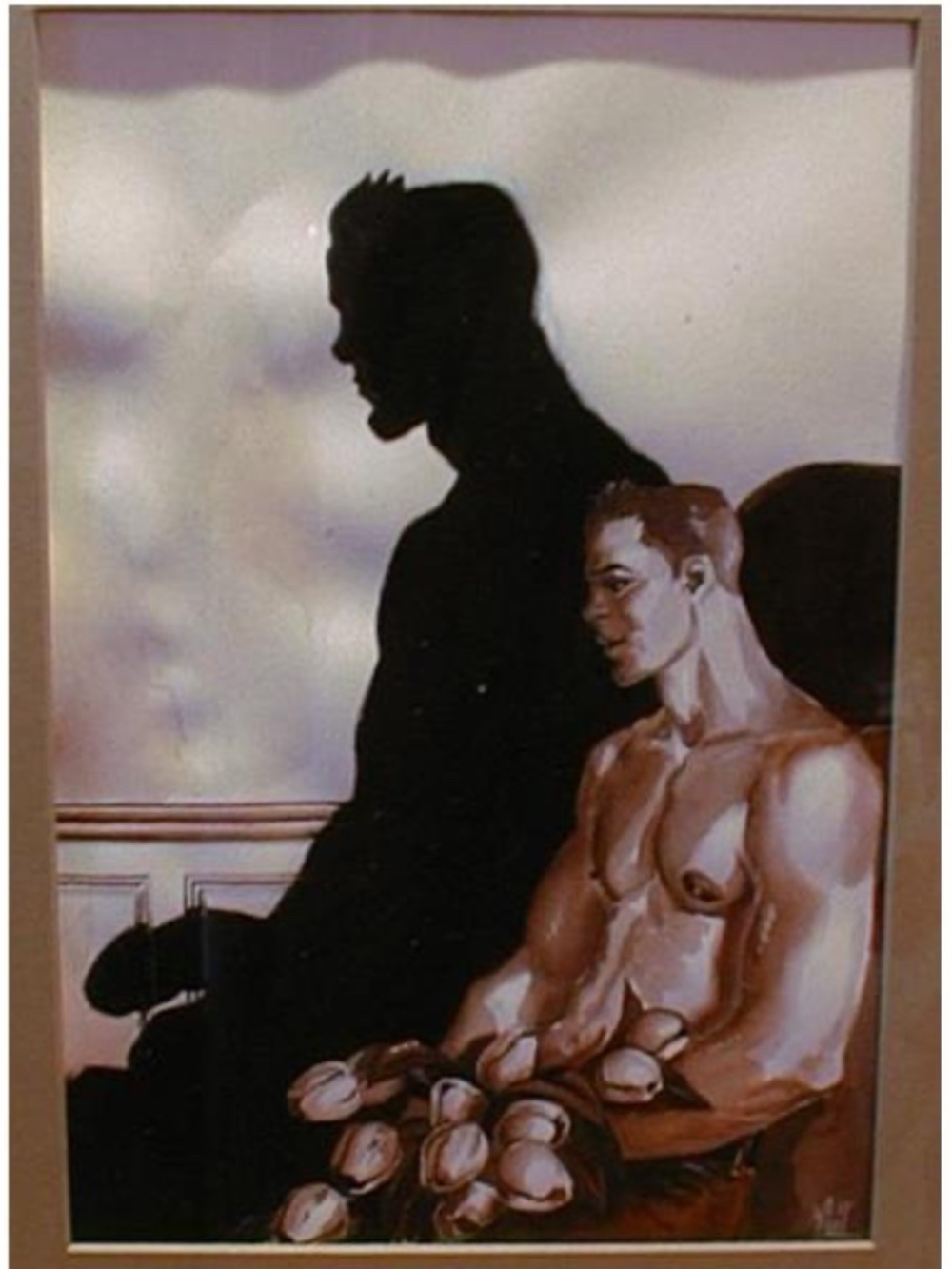 Shadow Silhouette by Benoit Prevot 13.5 x 9" Watercolor Framed and matted